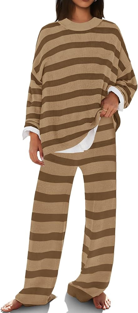 SENSERISE Womens Striped Set Sweater Lounge Sets Matching Fall Outfits Long Sleeve Tops and Pants... | Amazon (US)