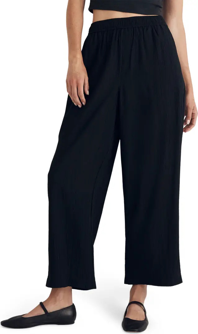 Crinkled Straight Leg Crop Crepe Pants | Nordstrom