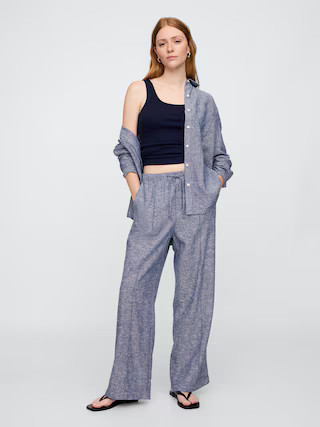 Mid Rise Linen-Blend Pull-On Wide-Leg Pants | Gap Factory