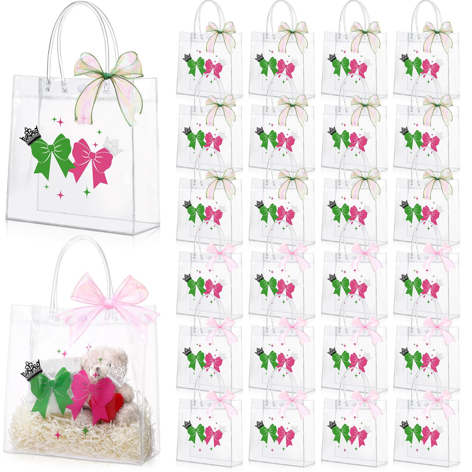 Sweetude 24 Pack Witch Party Gift Bags with Ribbon Bow Pink and Green Party Favors PVC Clear Good... | Amazon (US)