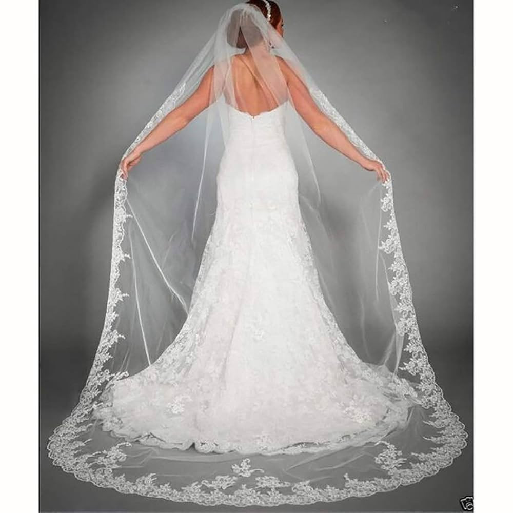 Ursumy Gorgeous Wedding Lace Veil Floral Long Cathedral Veils for Brides Soft Tulle Bridal Veils ... | Amazon (US)