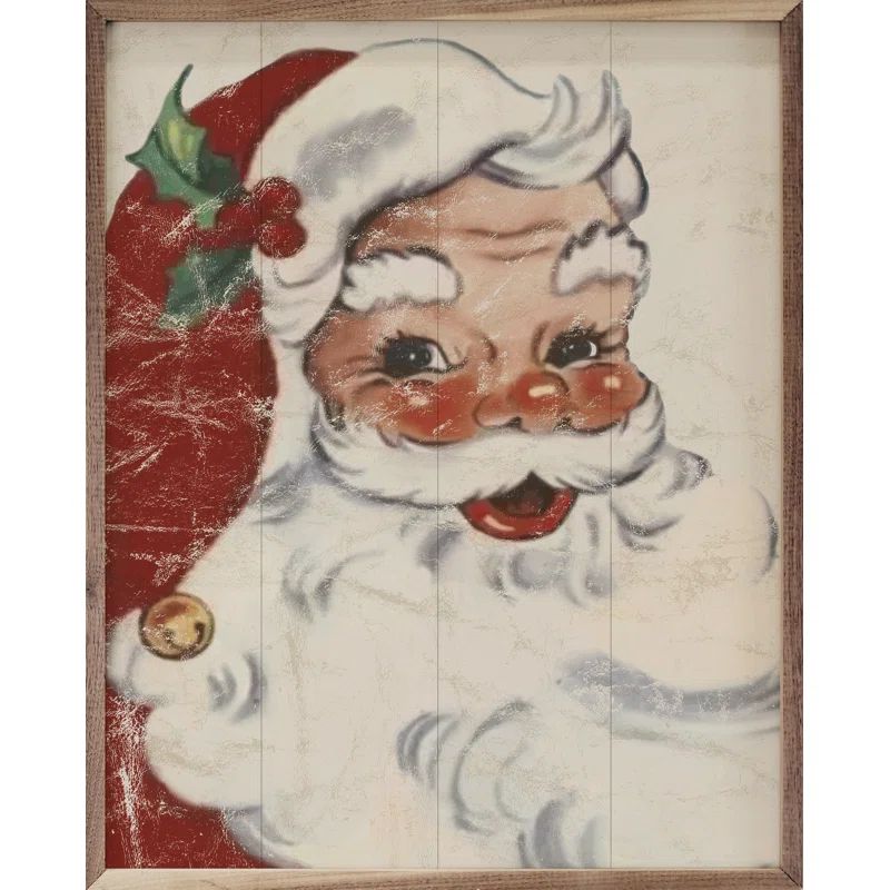 Rosy Cheeks Santa White Framed On Wood Textual Art | Wayfair North America
