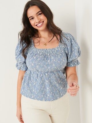 Embroidered-Print Puff-Sleeve Babydoll Top for Women | Old Navy (US)