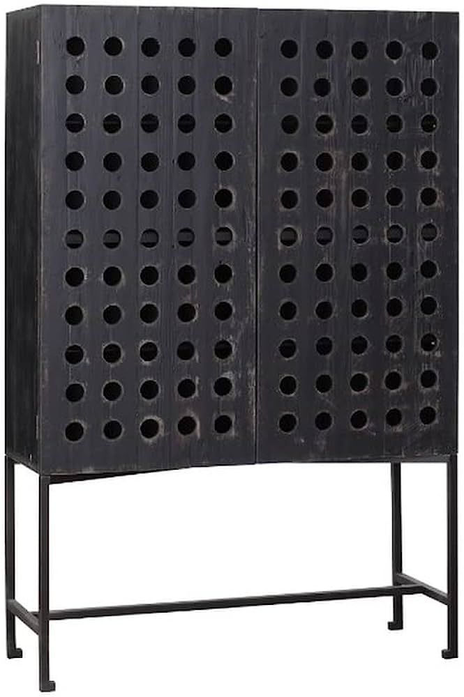 MOTI Aliso Becca Solid Wood 2 Door Tall Cabinet on Cast Iron Base in Black | Amazon (US)