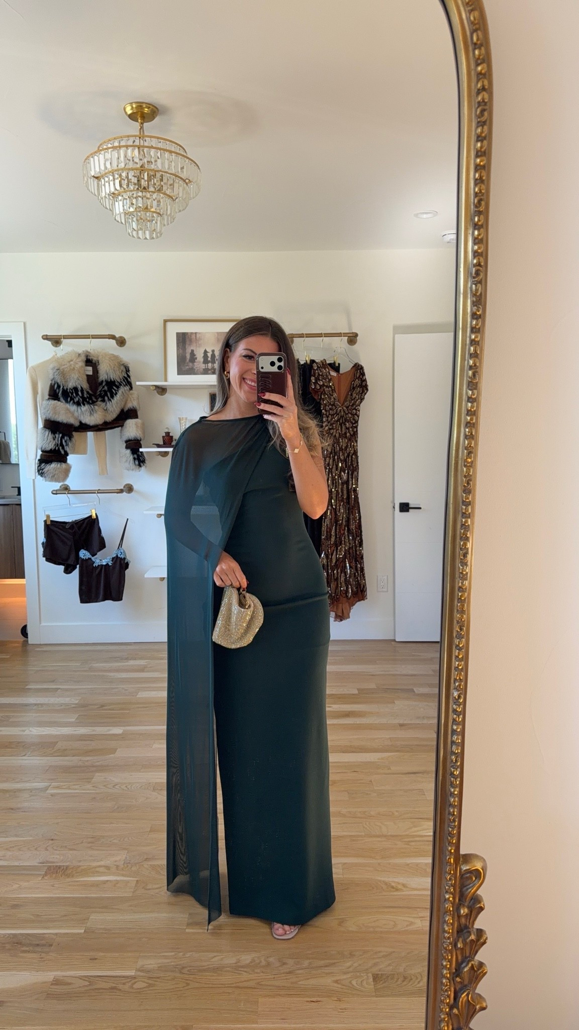 emerald green maxi with a fitted fit, a high round neckline, and a sheer cape-style panel hanging from one shoulder formal event & wedding guest dress under $100 🙌🏻✨

lulus - deals20
vici - emerson35
electric picks - emerson20

Im 5’4” and wearing my usual small/2 

affordable fashion finds, fall wedding guest dresses, wedding guest dresses, cocktail dresses, semi-formal dresses, black tie wedding guest dresses, destination wedding guest dresses, garden party dresses, wedding guest outfit ideas