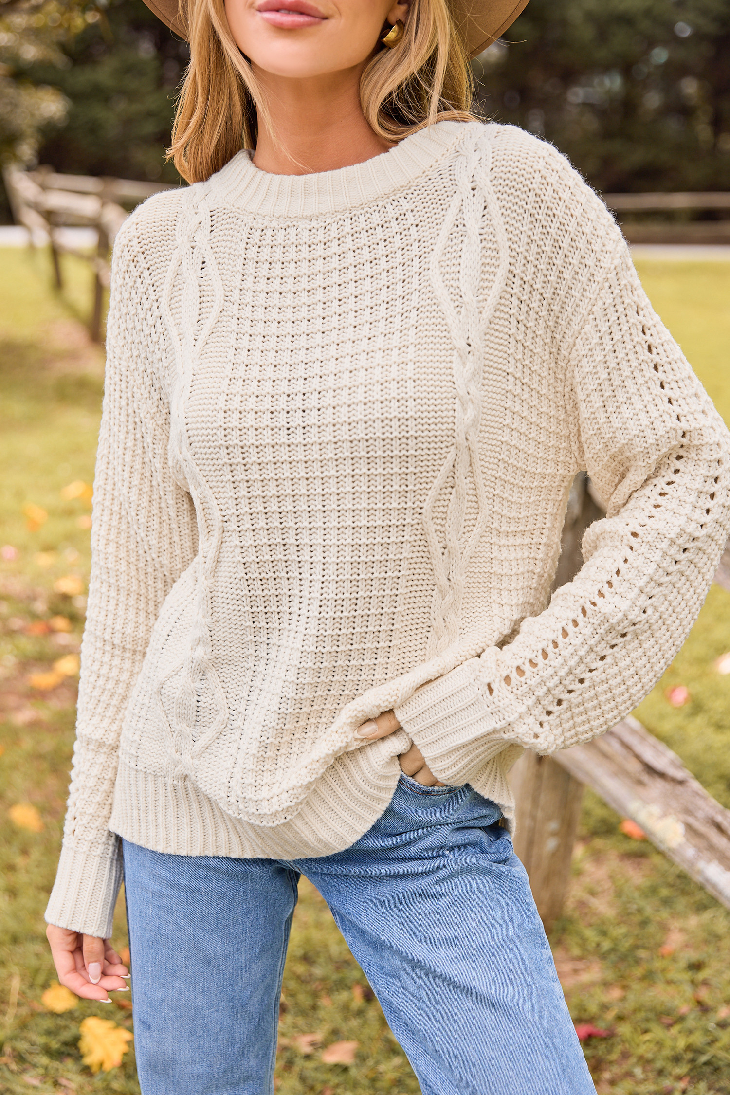 Beige Drop Shoulder Sweater - L | Cupshe US