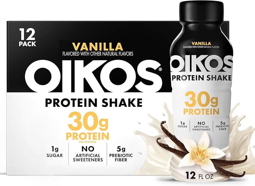 Oikos Protein Shake, Vanilla, 30g High Protein Drinks, Shelf Stable, Ready to Drink, 5g Prebiotic... | Amazon (US)