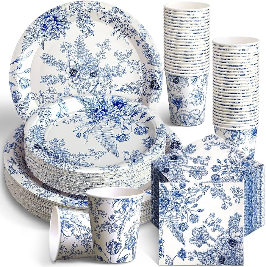 Dandat 250 Pcs Disposable Tableware Set Bridal Shower Party Decorations Vintage Disposable Paper ... | Amazon (US)