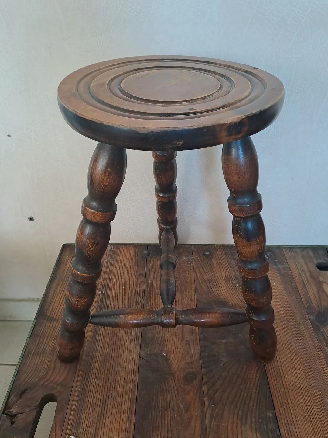 french 50's country wooden stool tripod milkman brutalist vintage France farm countryside wood tw... | Etsy (US)