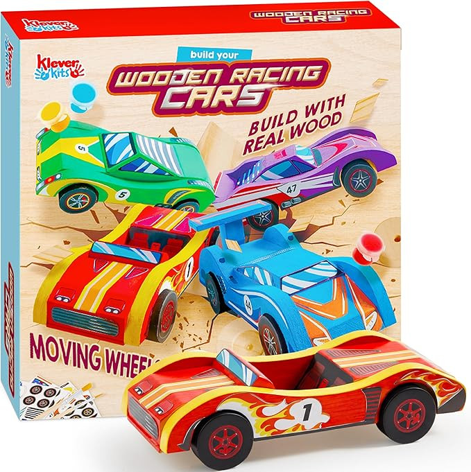 Klever Kits 4 DIY Wooden Race Cars-Build & Paint Your Own Wood Craft Kit, 4 Race Cars Toy, Easy t... | Amazon (US)