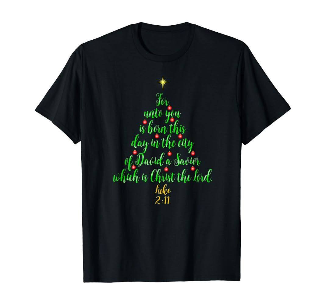 Christian Christmas Shirts Unto You Is Born A Savior Tree | Amazon (US)
