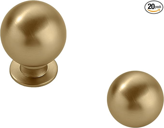 khtmeware 20 Pack 1 Inch Brushed Gold Cabinet Knobs Brushed Brass Small Ball Kitchen Cabinet Hard... | Amazon (US)