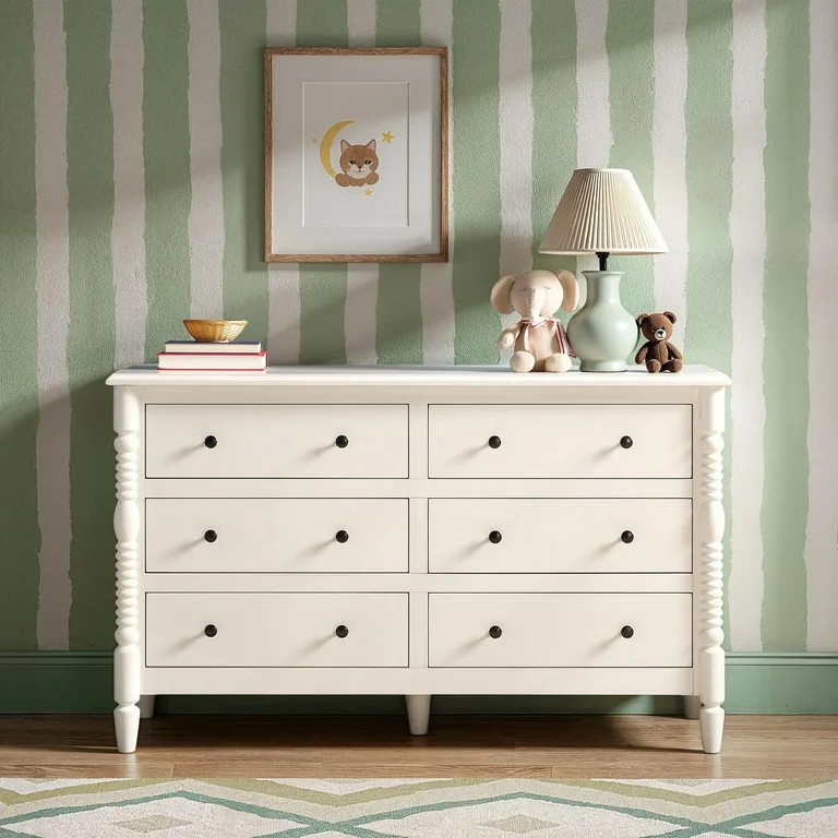 Vivienne Walker Edison Easy Assembly Solid Wood Spindle 6-Drawer Dresser - White | Walmart (US)