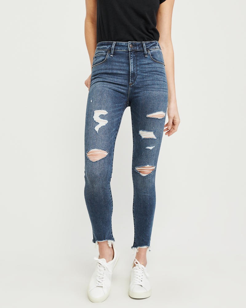 Ripped High Rise Super Skinny Ankle Jeans | Abercrombie & Fitch US & UK