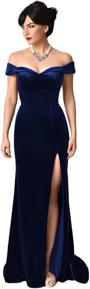 RYANTH Women's Long Off Shoulder Velvet Mother of The Bride Dresses Mermaid Bridesmaid Dress Form... | Amazon (US)