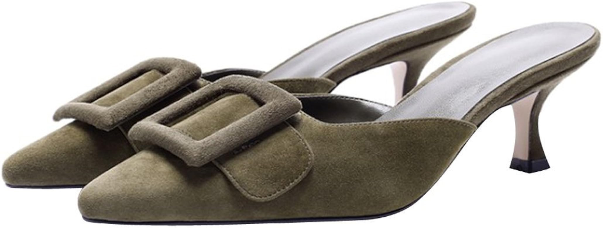 Divanne Heeled Mules for Women, Pointed Toe Slingback Pumps Buckle Kitten Heels Mules Slides Backles | Amazon (US)