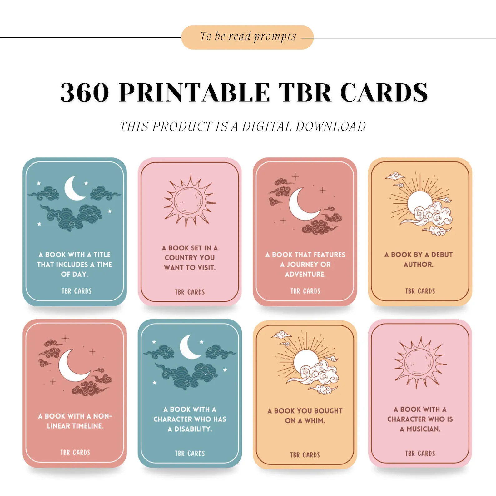 Printable TBR Cards,cozy Cute TBR Jar Reading Prompts,to Be Read Prompts,reading Challenge,pastel... | Etsy (US)