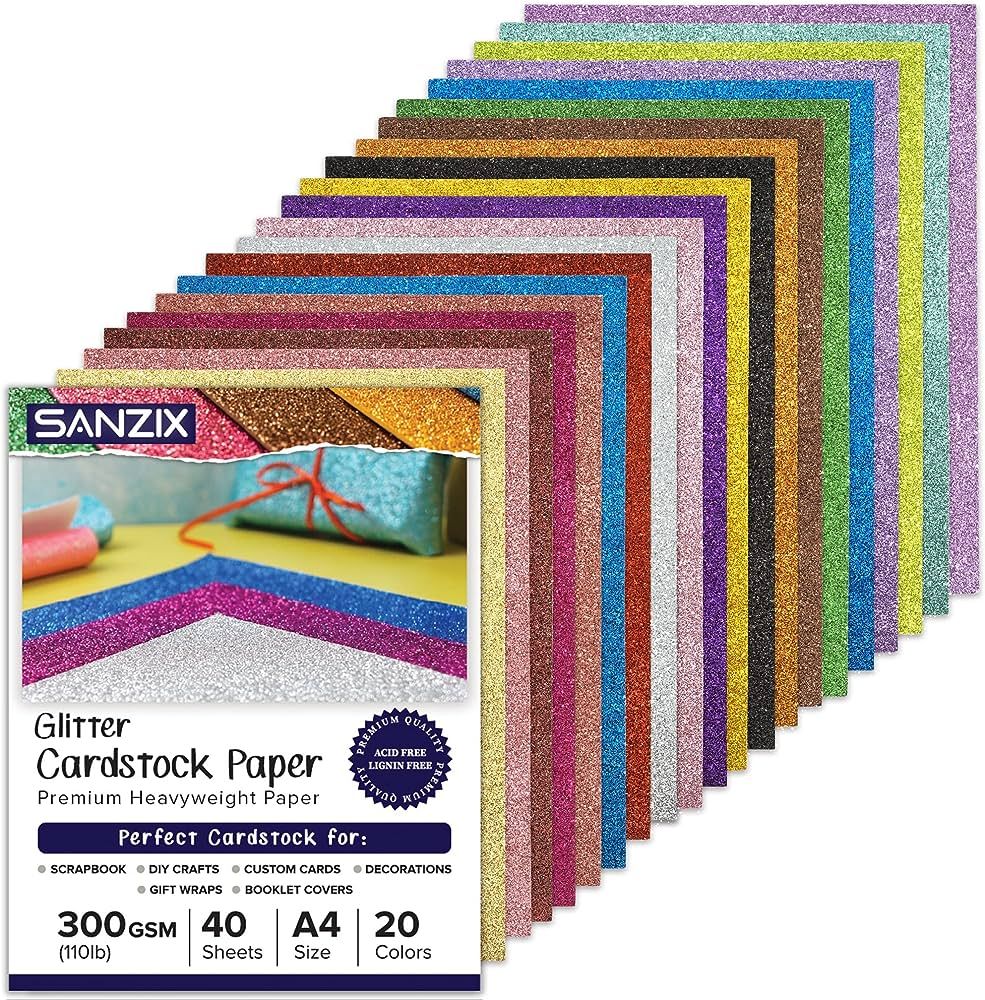 Glitter Cardstock Paper 110lb. 300 GSM - 40 Sheets - 20 Colors - A4 Cricut Cardstock, Glitter Pap... | Amazon (US)