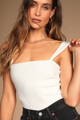 Click for more info about Simply Sassy Ivory Ribbed Square Neck Cropped Tank Top