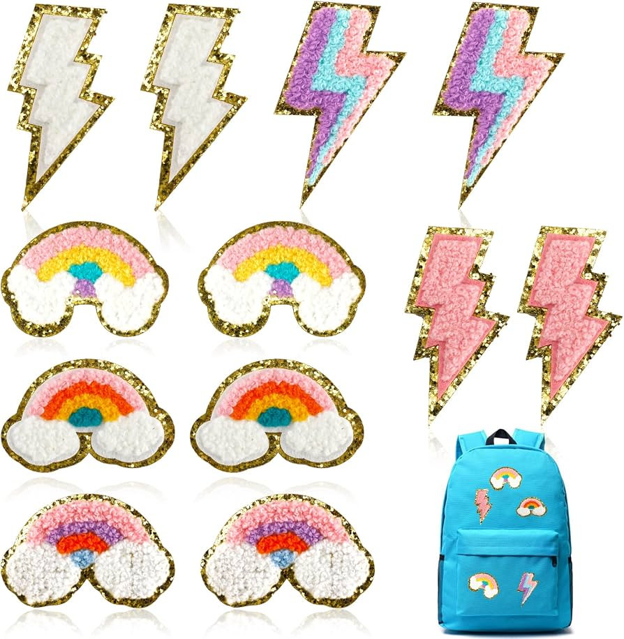 12PCS Self Adhesive Chenille Patches Cute Colorful Glitter Rainbow Embroidered Patches Sticker Ap... | Amazon (US)