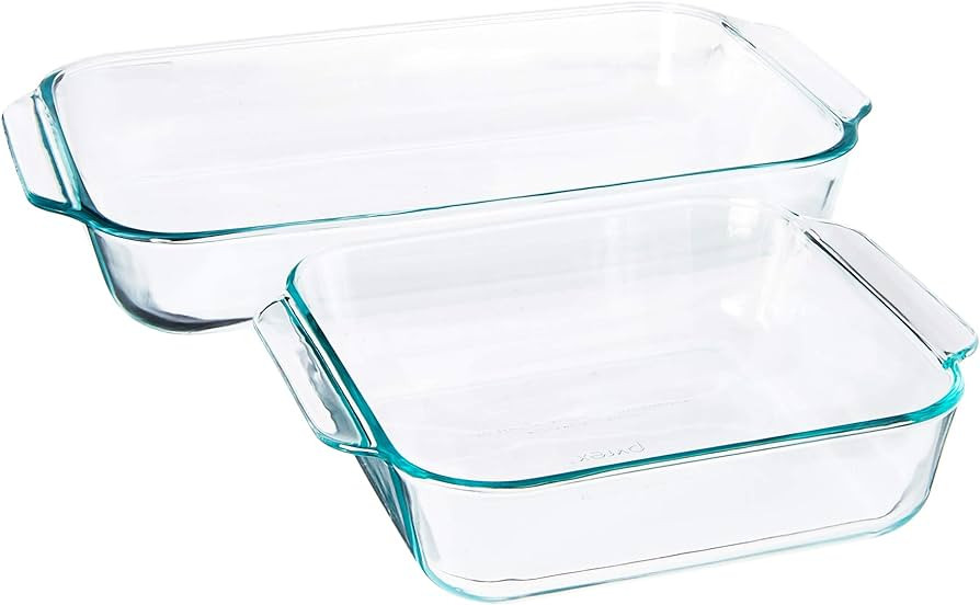 Pyrex 2Piece Basics Value Pack1-Basics 8"/2 dish1-Basics 3 Quart Oblong Bake Dish, 2.2, Clear | Amazon (US)