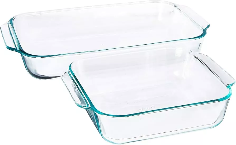 Pyrex Basics 3 Quart Glass Oblong Baking Dish, Clear 8.9 inch x 13.2 inch - 3