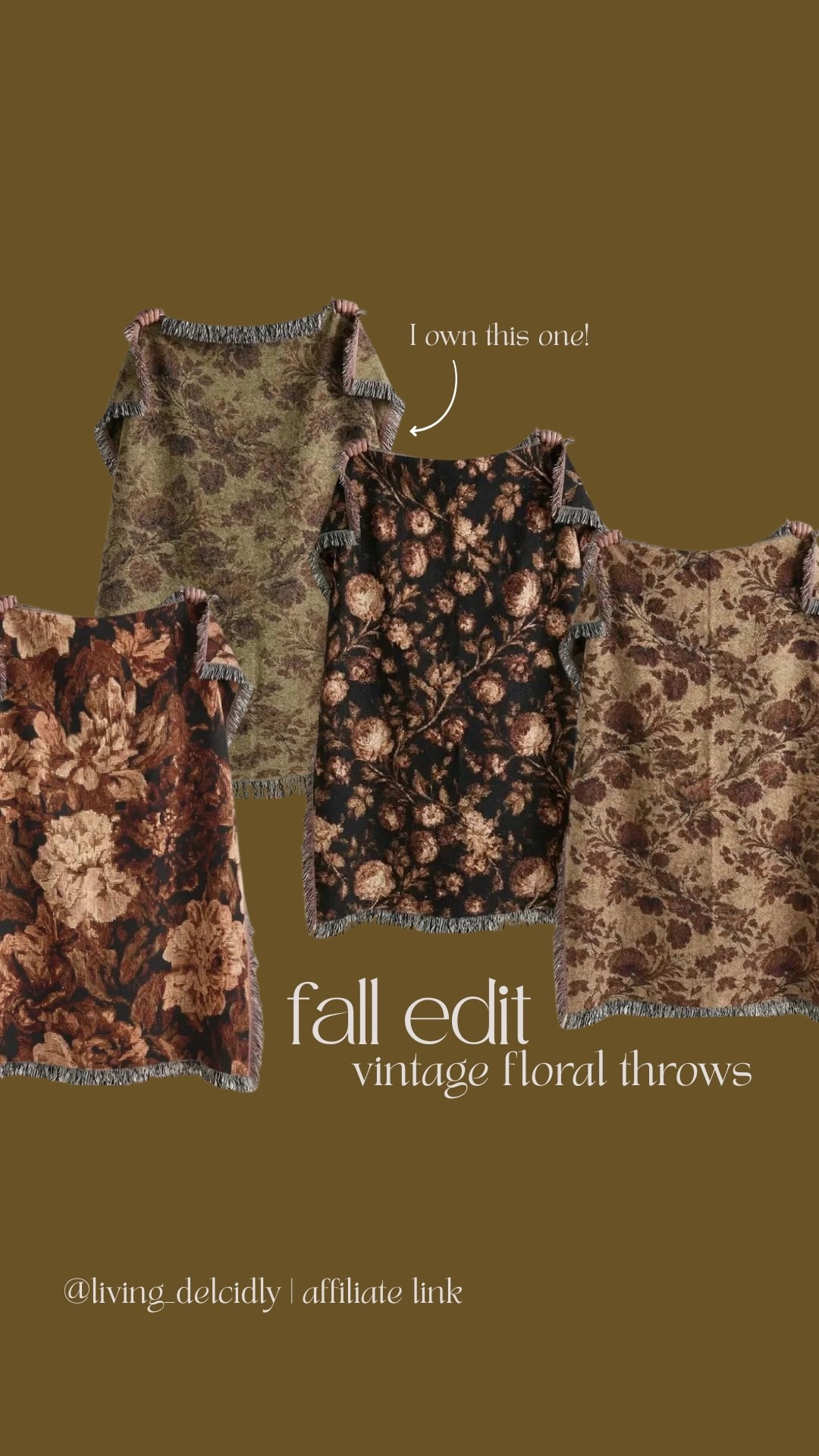These woven floral throws give collected rather than just a decorated look. The patterns are *chef’s kiss*! Layer this over the arm of a chair or sofa!

*I own the top one — I will say it pulls more green in the photo than in person but it’s gorgeous nonetheless

Fall decor, fall styling, vintage inspired, living room, sofa styling, bedroom styling, seasonal decor

#LTKHome #LTKSeasonal