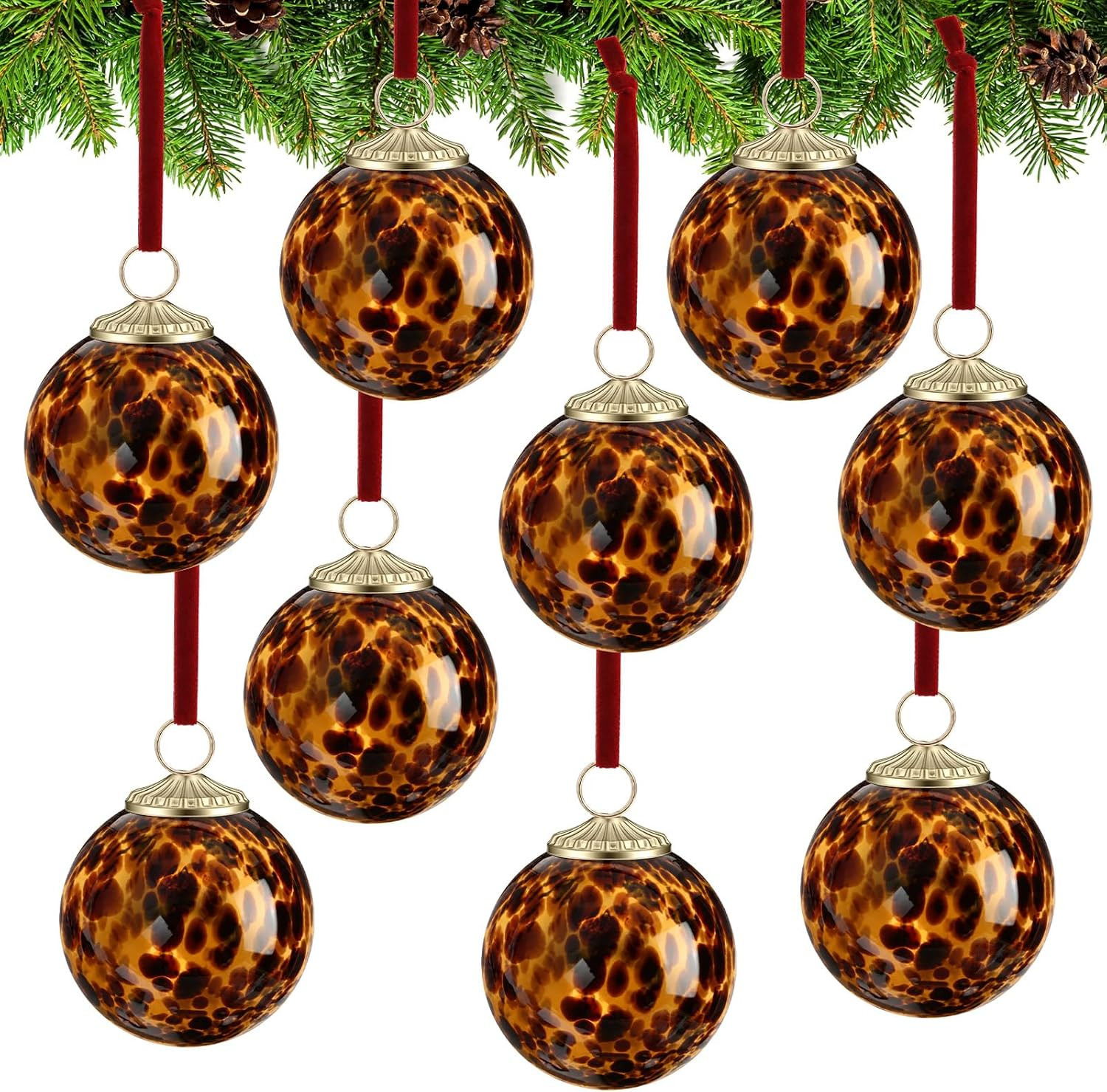 Jenaai 9 Set Tortoiseshell Glass Christmas Tree Ornaments, 7cm | Amazon (US)