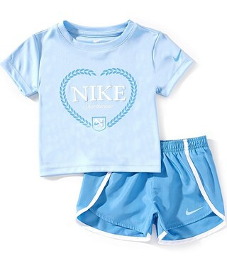 Little Girls Short Sleeve Swoosh Top & Game Swoosh Short 2-Piece Set | Dillard's