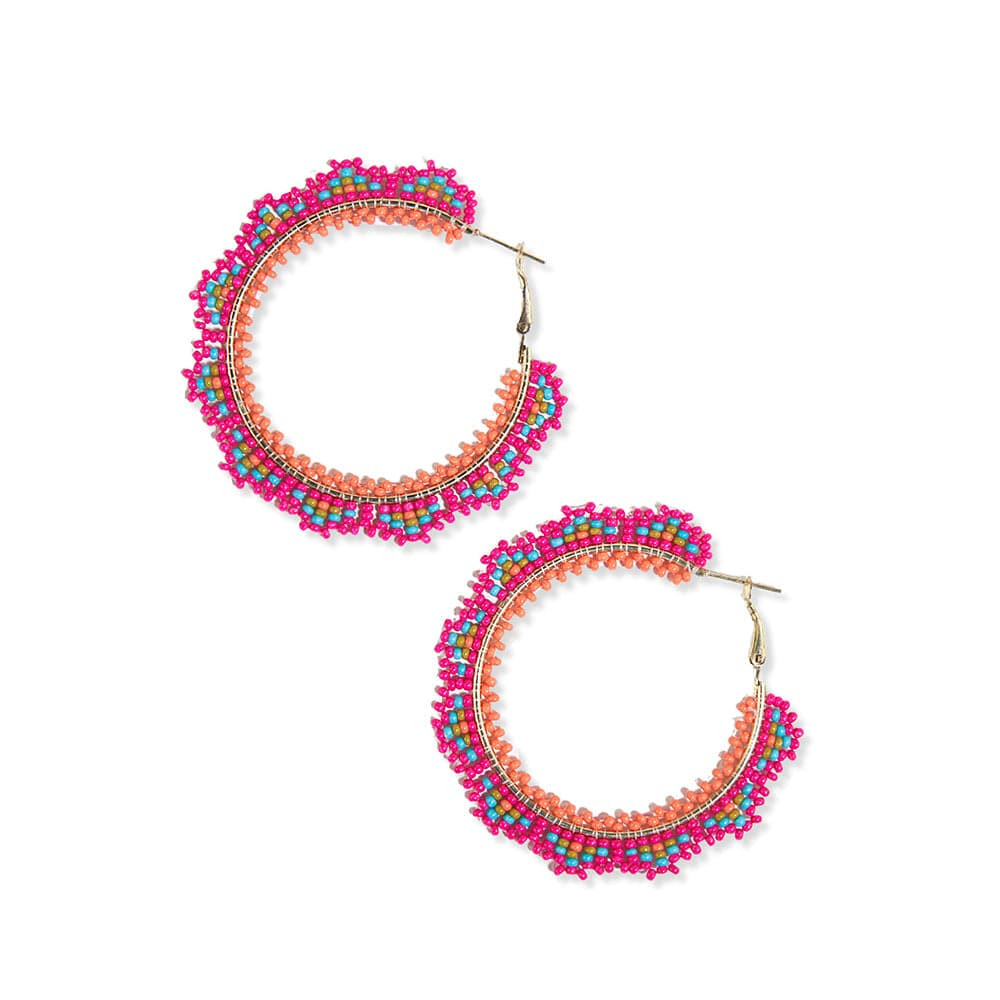 Eve Angles Beaded Hoop Earrings Hot Pink | INK+ALLOY