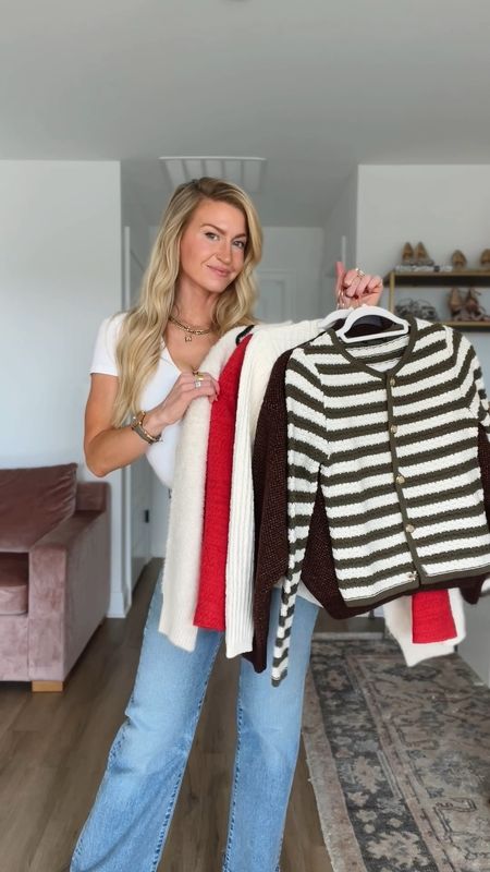 A roundup of my favorite cropped cardigans!  Wearing a Small in all of them. The green striped runs very small - so I’d recommend sizing up. Also comes in black and cream stripes! 

#LTKstyletip #LTKfindsunder100 #LTKSeasonal