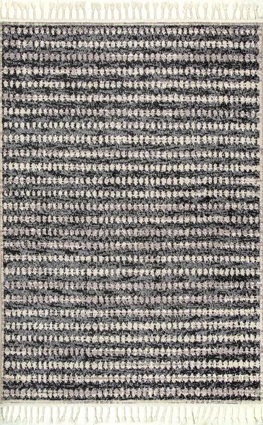 Grey Freckled Stripes Tassel Area Rug | Rugs USA