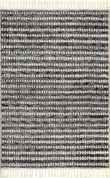 Gray Freckled Stripes Tassel Area Rug | Rugs USA