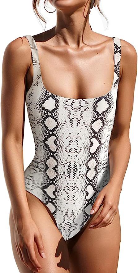 PRETTYGARDEN Women’s Simple Low Cut Sides Wide Straps High Legs One-Piece Swimsuit | Amazon (US)