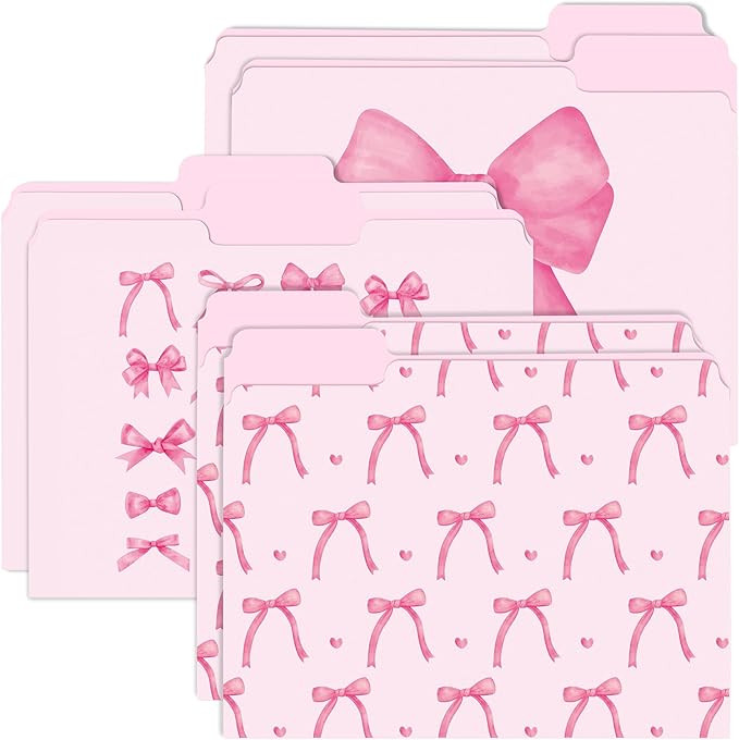 12Pcs Coquette Pink Bow File Folders, Letter Size Bowknot Decorative File Pockets with 1/3 Cut Ta... | Amazon (US)