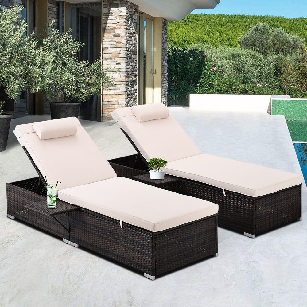 uhomepro Reclining PE Rattan Outdoor Chaise Lounge - Set of 2 Brown and Beige | Walmart (US)