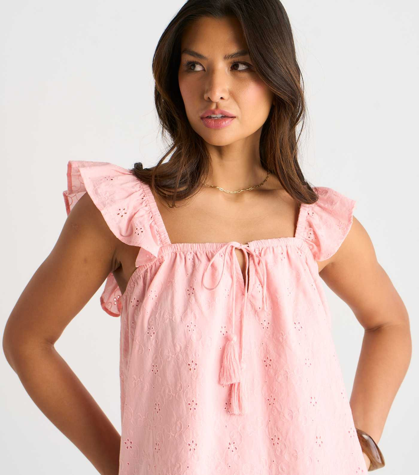 Gini London Light Pink Ruffle Trim Cami Embroidery Top | New Look | New Look (UK)