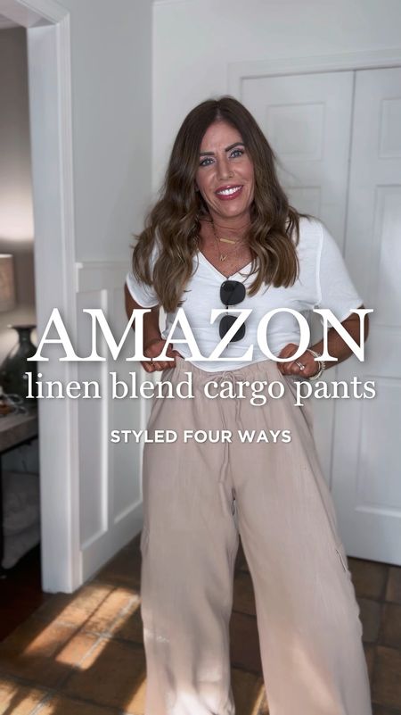 Amazon, must have linen blend cargo pants styled four ways for spring & summer.
I love all of these effortless laid-back comfy looks. 

1- cropped beach tee, size medium 
Look for less sandals 

2- same outfit, but with a distressed denim jacket, size large

3- quince 100% linen camp style shirt, size medium and look for less sandals

4- crochet style sweater vest ( this exact vest is sold out, but I will link similar options)


Obviously, you could change. The looks even further by changing out the shoes in the bags. My main goal was to show you just how versatile these pants are and the outfit ideas are endless.  I definitely think these are a staple for spring and summer!
 available in three colors and they are
On sale for $25 with the 15% off coupon. I am wearing a size medium.



#LTKsalealert #LTKstyletip #LTKover40