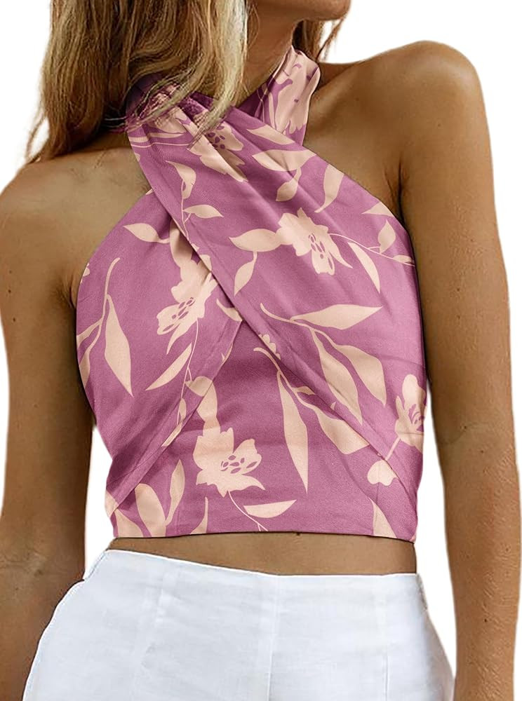 HYPERFIRE Women's Sexy Criss Cross Halter Sleeveless Wrap Front Backless Cami Crop Top Clubbing | Amazon (US)