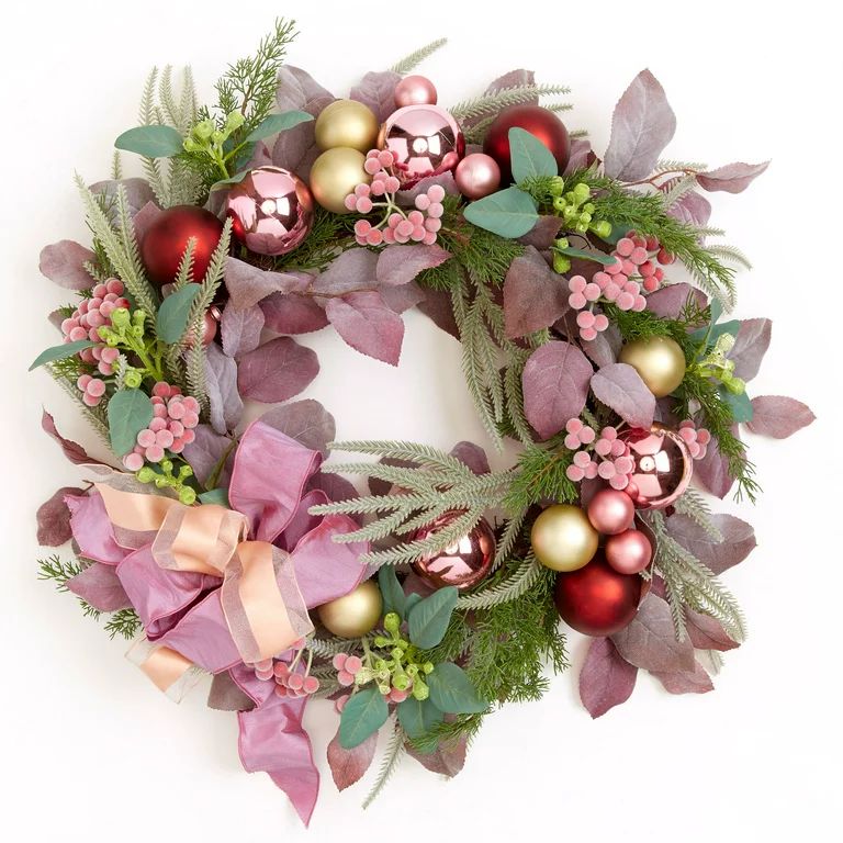 Brylanehome Christmas Blush Christmas Wreath, Pink Multi Christmas Wreath - Walmart.com | Walmart (US)