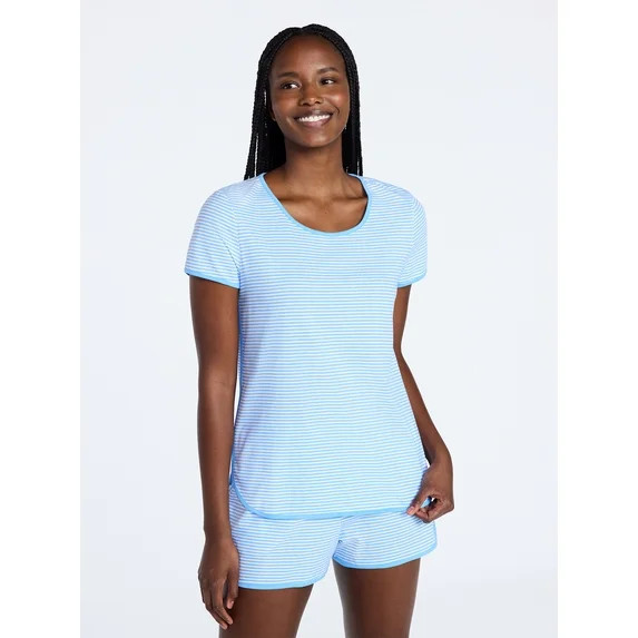 Joyspun Women's Lightweight Short Sleeve Sleep Tee and Shorts Set, 2-Piece, Sizes XS-3X | Walmart (US)