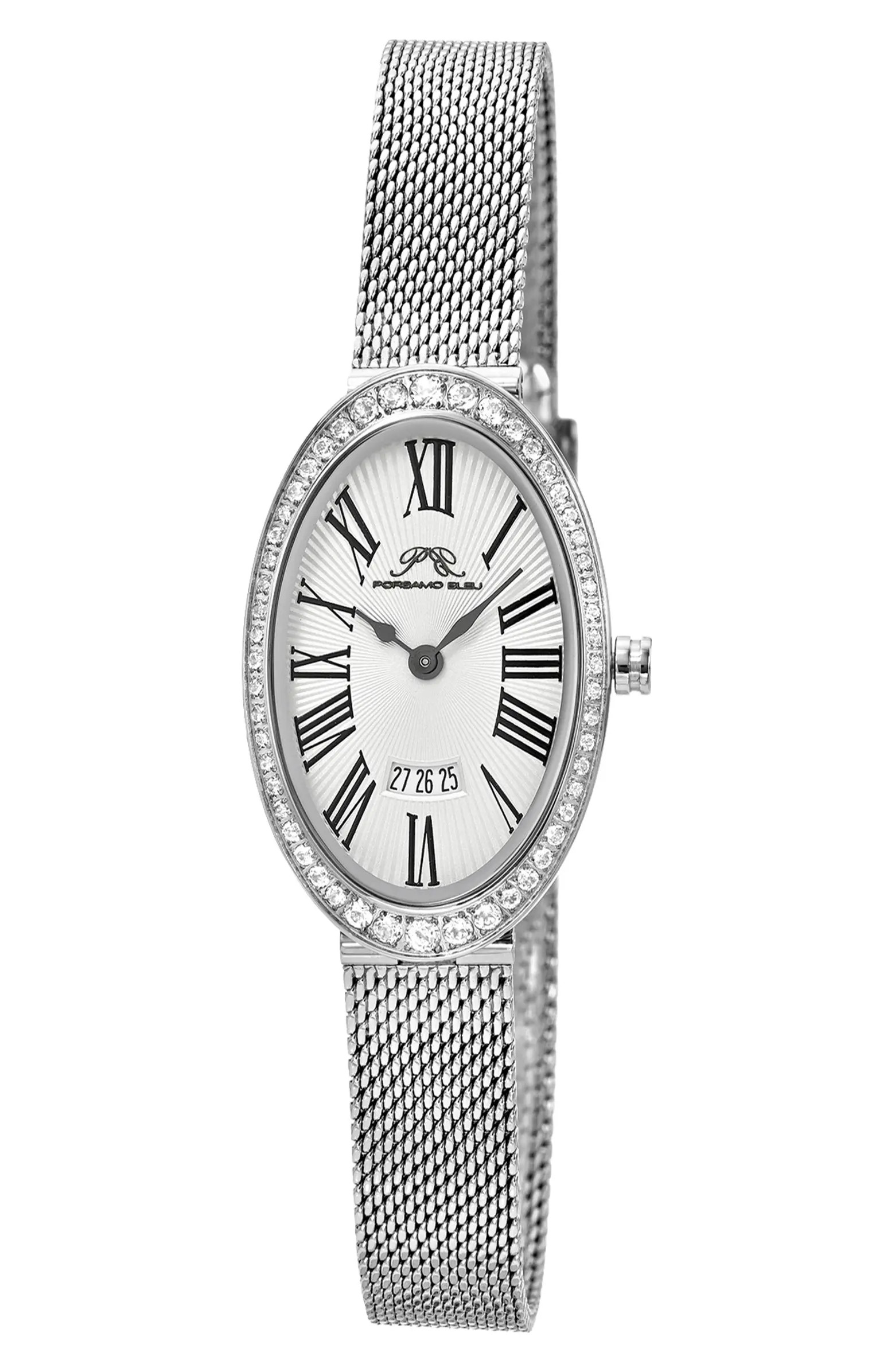 PORSAMO BLEU Women's Eloise Oval Guilloche Dial Topaz Stainless Steel Watch | Nordstromrack | Nordstrom Rack