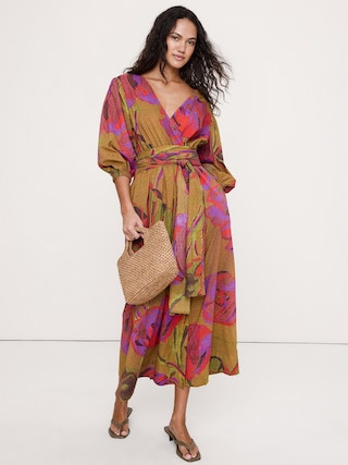 Lightweight Cotton Wrap Maxi Dress | Banana Republic (US)