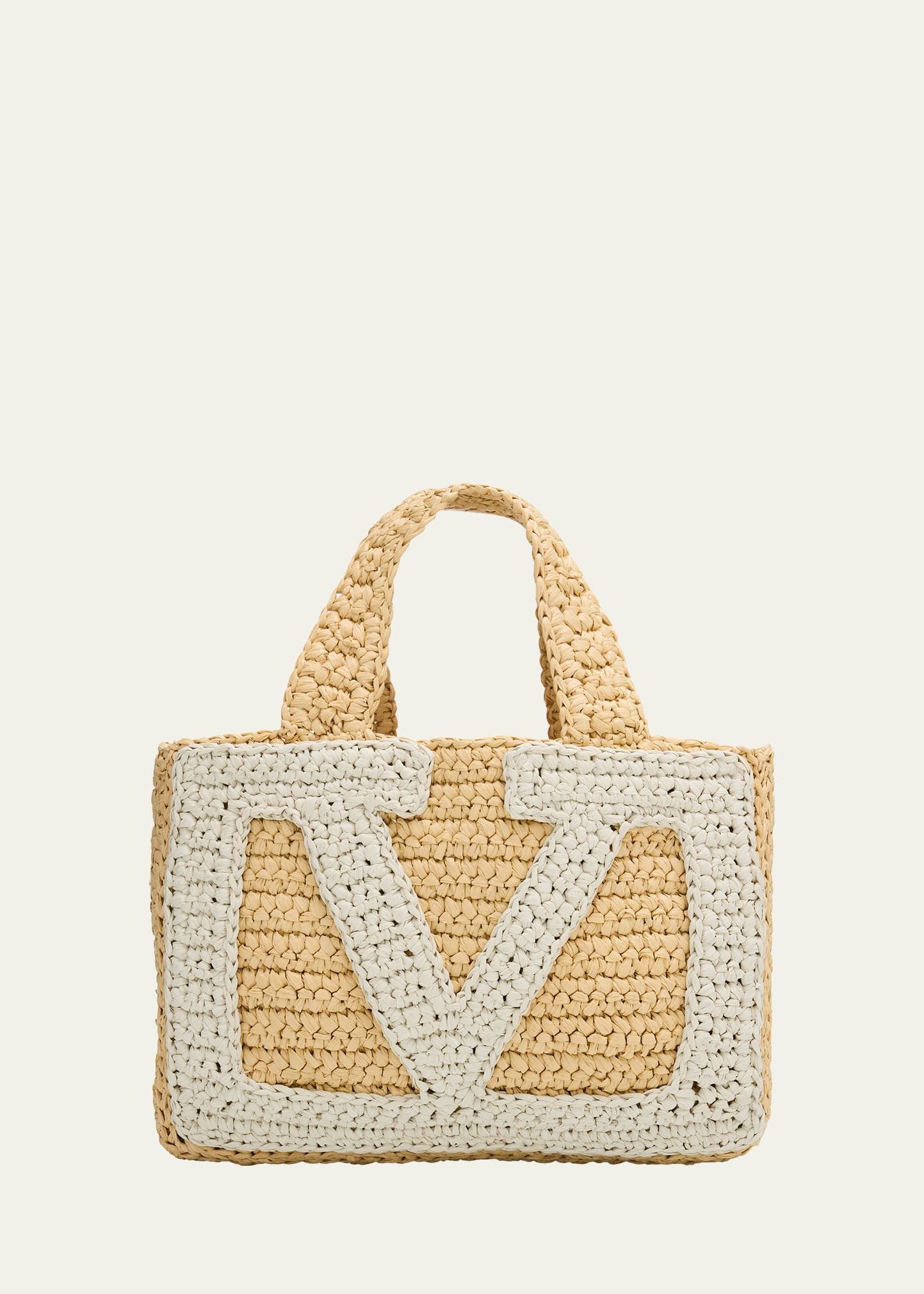 Valentino Garavani Small VLogo Viscose Raffia Tote Bag | Bergdorf Goodman