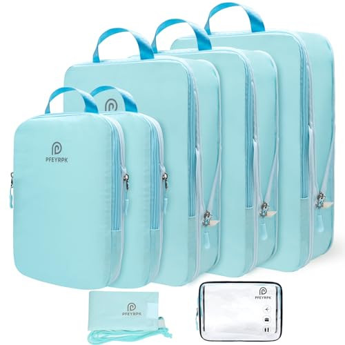PFEYRPK Compression Packing Cubes for Suitcases,7 Set Travel Packing Cubes for travel,Expandable Organizers Bag Set & Travel Cubes for Luggage,Lightweight Durable Packing Organizers Blue. | Amazon (US)