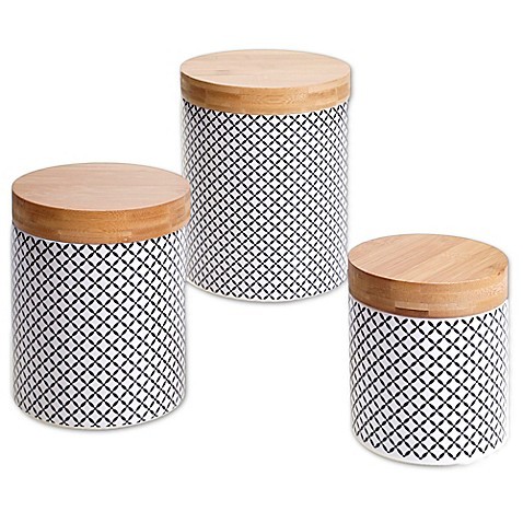 Certified International Chelsea Black Floral Lattice 3-Piece Canister Set | Bed Bath & Beyond