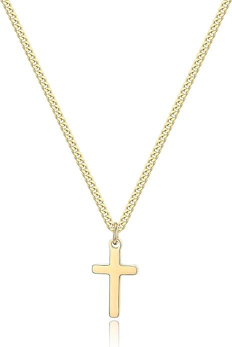 Joxevyia Cross Necklace for Boy 14K Gold Filled Stainless Steel Small Cross Pendant with Cuban Ch... | Amazon (US)