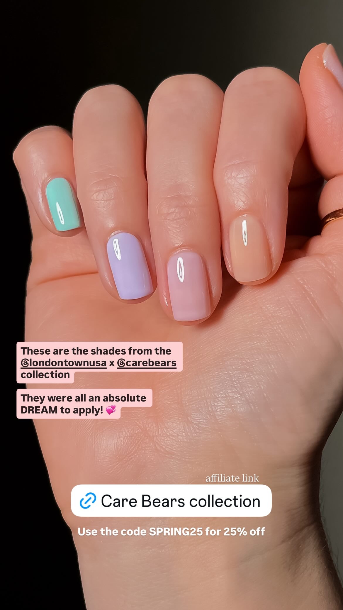 Shades from the new Londontown x Care Bears collection! 🥰 
Formulas are A+!

Use the code LOVEFRESHPAINT to save 20% if the other code is expired (it ends 4/27/26). 

 #nails #nailpolish 

#LTKBeauty #LTKselfcare