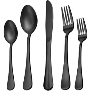 Matte Black Silverware Set, Reusable Stainless Steel Flatware Cutlery Sets, Heavy Forks and Spoons S | Amazon (US)