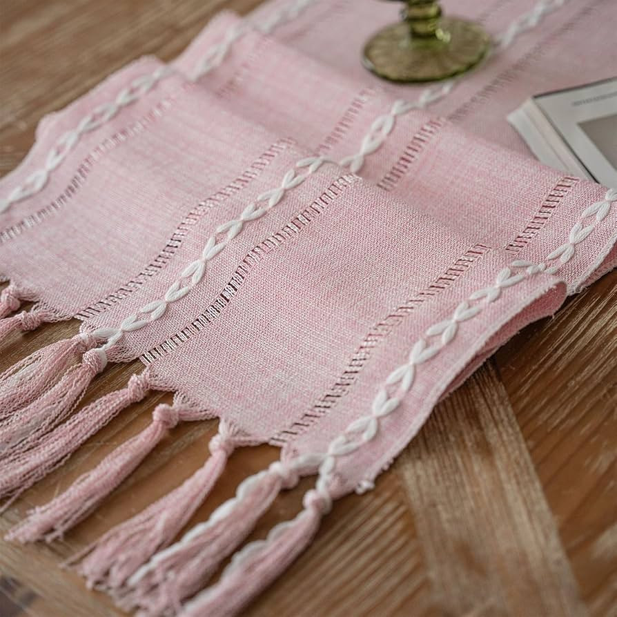 Niviy Table Runners 90 Inches Long with Tassels - Gifts for Her, Pink Boho Embroidered Table Runn... | Amazon (US)